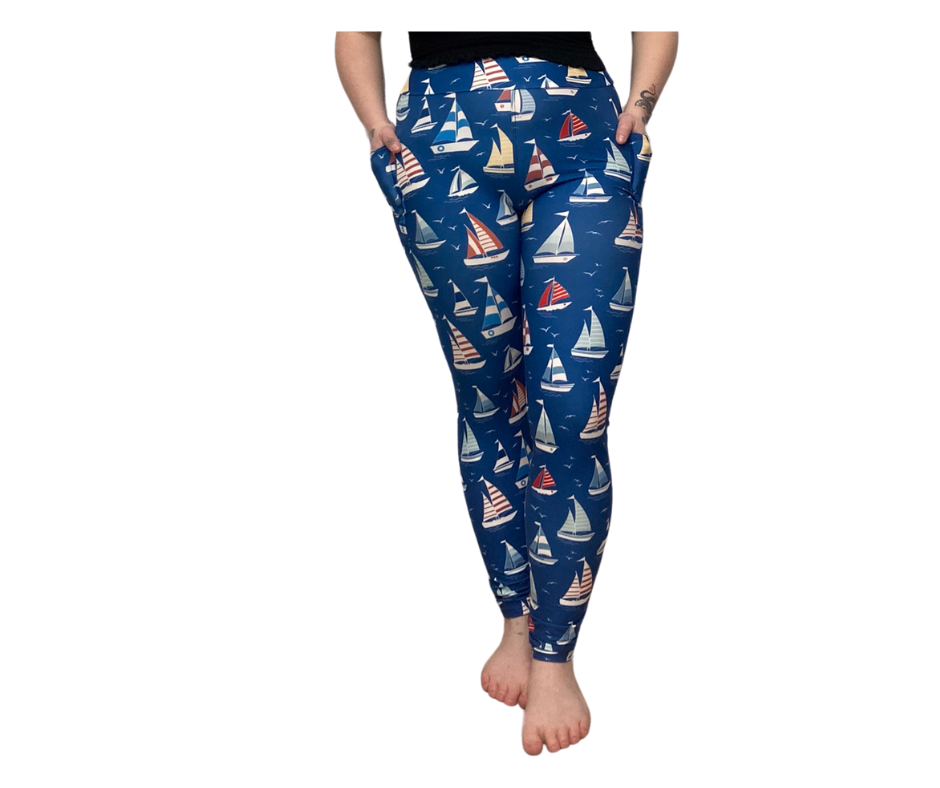 Sailboats - Adult Yoga Band Pocket Leggings