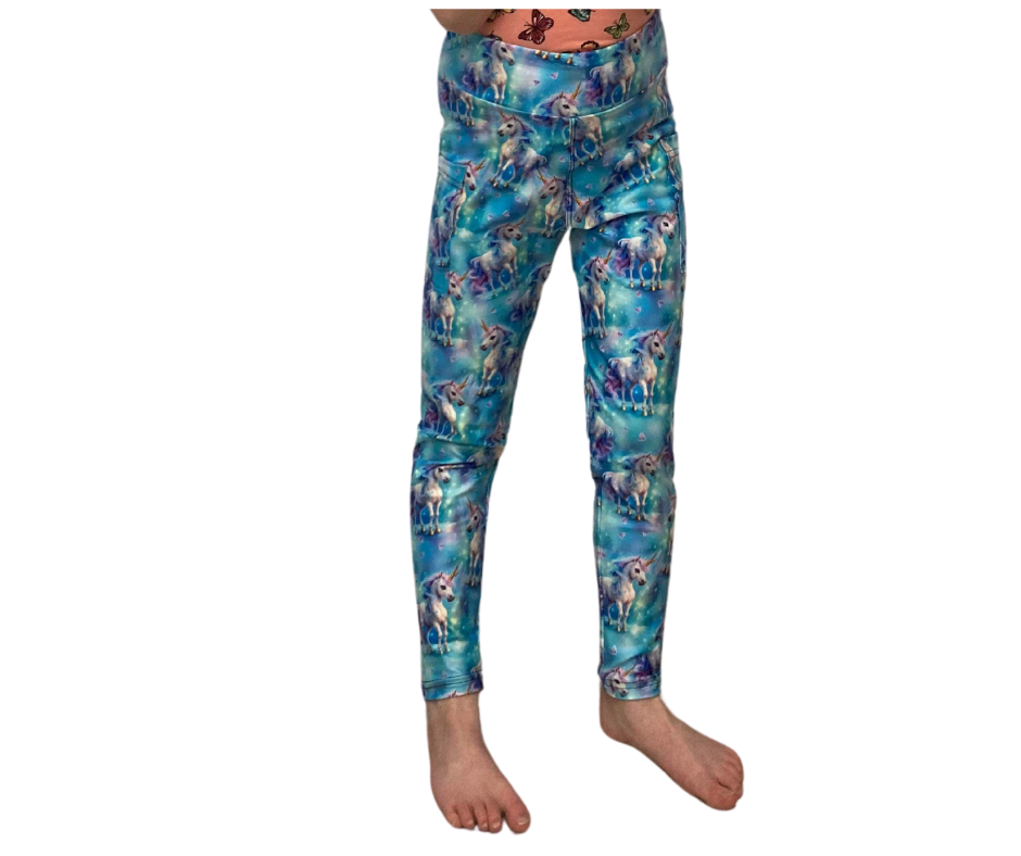Blue Unicorn Yoga Band Pocket Leggings