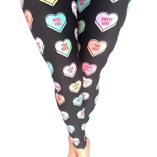 Candy Hearts - Adult Yoga Band Pocket Leggings