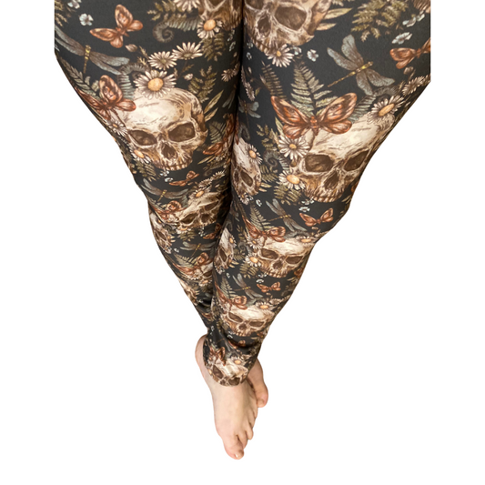 Daisy Skulls - Adult Yoga Band Pocket Leggings