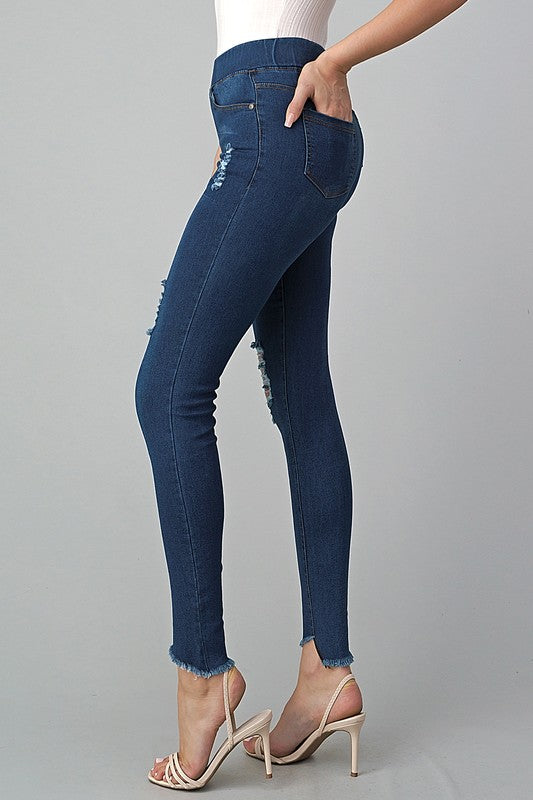 High Waist Ripped Frayed Hem Stretch Jeggings