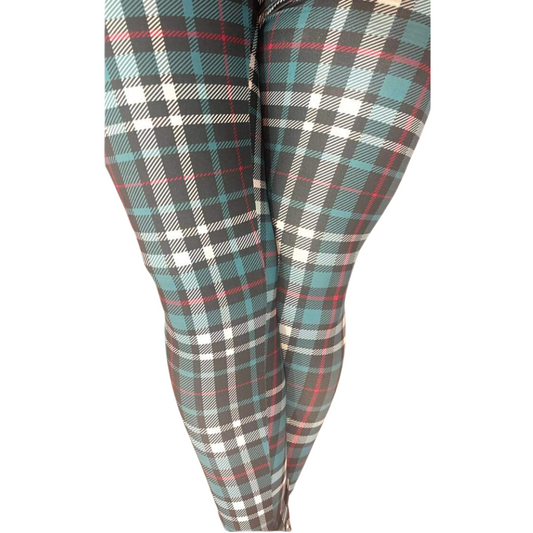 Teal Plaid - Adult Yoga Band Pocket Leggings