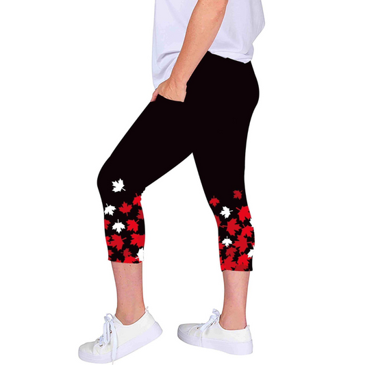 Maple Leaf - Adult Yoga Band Pocket Capris