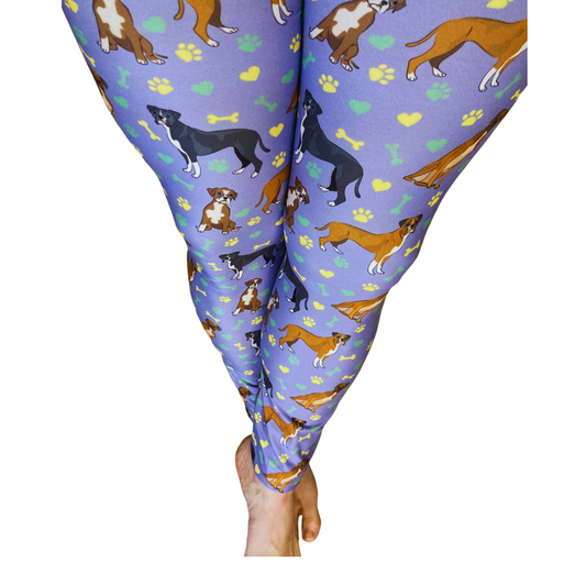 Boxer Dogs (Purple) - Adult Yoga Band Pocket Leggings