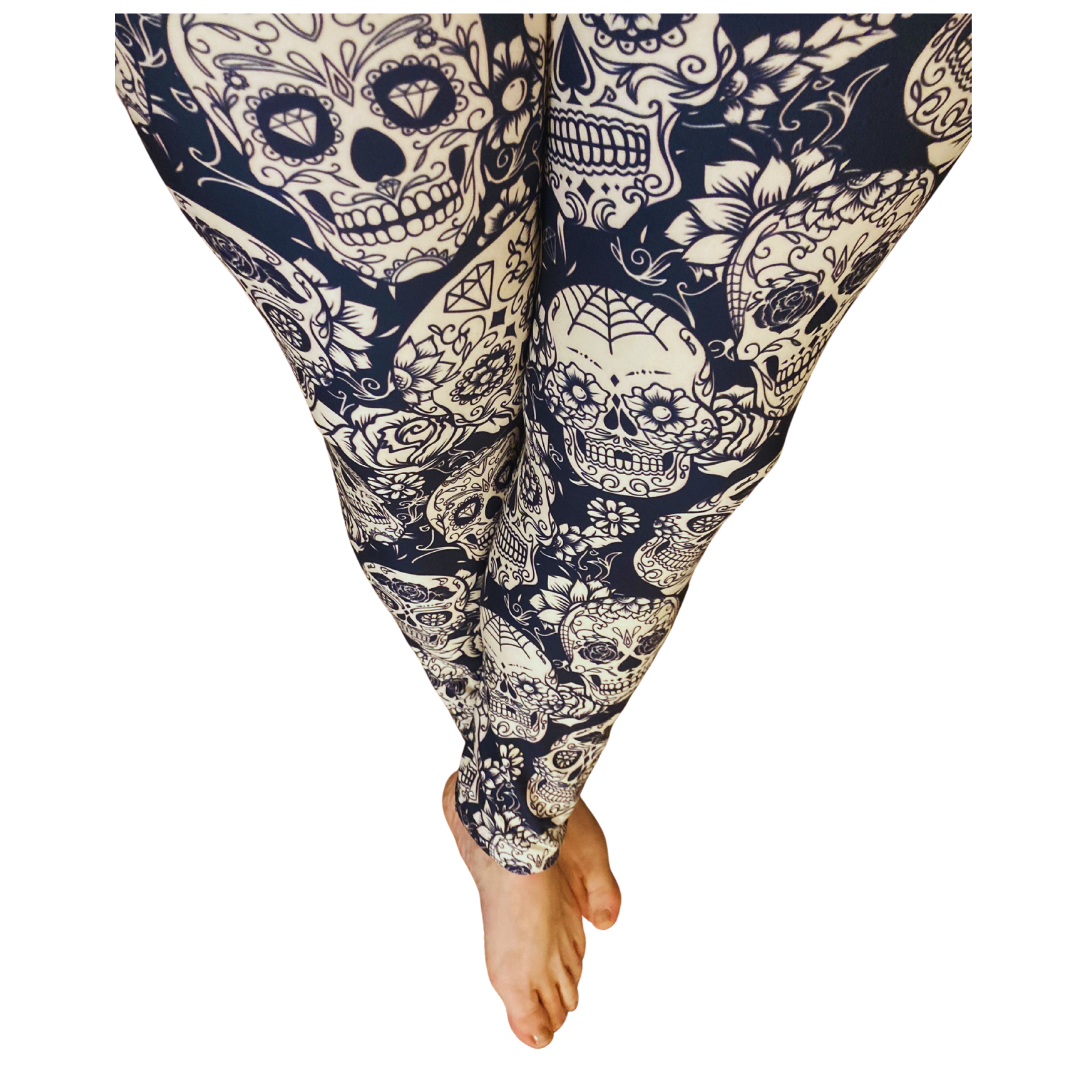 Sugar Skulls - Adult Yoga Band Pocket Leggings