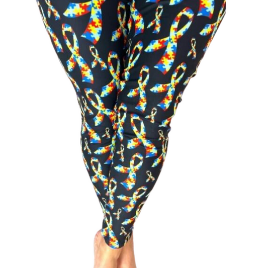 Puzzle Piece Ribbon -  Adult Yoga Band Leggings