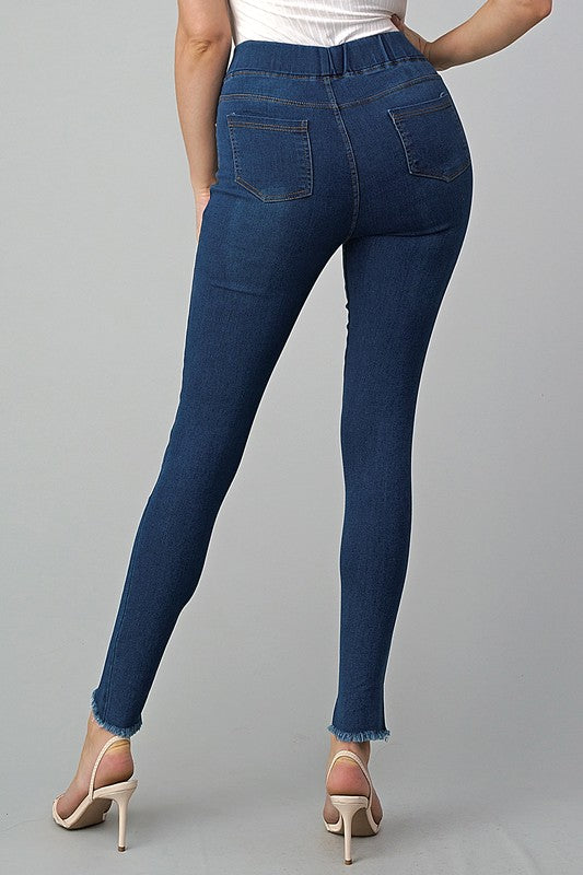 High Waist Ripped Frayed Hem Stretch Jeggings